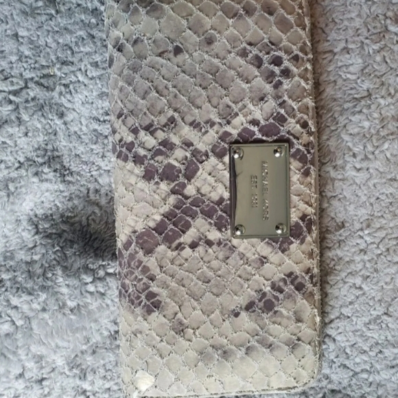 Michael Kors Handbags - Michael Kors Grey Leather Snake Print Large Wallet